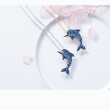 MloveAcc 925 Silver Dolphin CZ Pendant Necklace Women Jewelry
