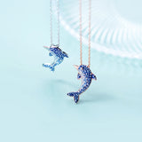 MloveAcc 925 Silver Dolphin CZ Pendant Necklace Women Jewelry
