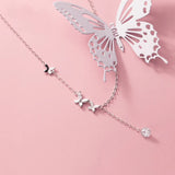 MloveAcc Dancing Butterfly Tassel Zirconia 925 Silver Choker Necklace