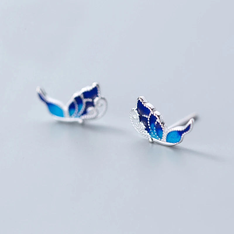 MloveAcc Butterfly Enamel Earrings 925 Sterling Silver Women Jewelry