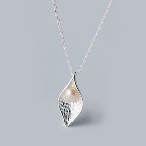 MloveAcc 925 Silver Leaf Pearl Necklace Bohemian Style