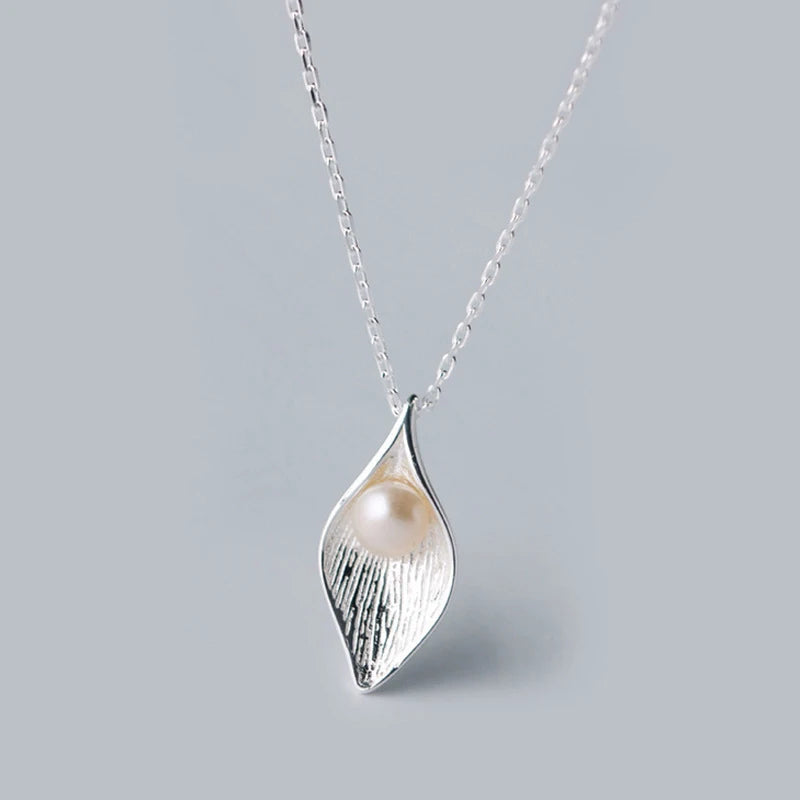 MloveAcc 925 Silver Leaf Pearl Necklace Bohemian Style