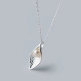 MloveAcc 925 Silver Leaf Pearl Necklace Bohemian Style