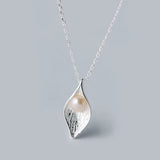 MloveAcc 925 Silver Leaf Pearl Necklace Bohemian Style