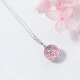 MloveAcc Cherry Blossoms Real Flower Glass 925 Sterling Silver Pendant Necklace