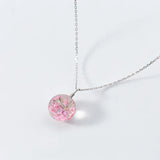 MloveAcc Cherry Blossoms Real Flower Glass 925 Sterling Silver Pendant Necklace