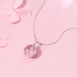 MloveAcc Cherry Blossoms Real Flower Glass 925 Sterling Silver Pendant Necklace