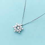 MloveAcc Clear Zircon Snowflake 925 Silver Necklace for Women Girl