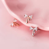 MloveAcc CZ Bowknot Stud Earrings 925 Silver Women Ear Jewelry