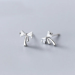 MloveAcc CZ Bowknot Stud Earrings 925 Silver Women Ear Jewelry