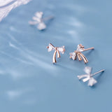 MloveAcc CZ Bowknot Stud Earrings 925 Silver Women Ear Jewelry