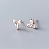 MloveAcc CZ Bowknot Stud Earrings 925 Silver Women Ear Jewelry