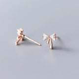 MloveAcc CZ Bowknot Stud Earrings 925 Silver Women Ear Jewelry