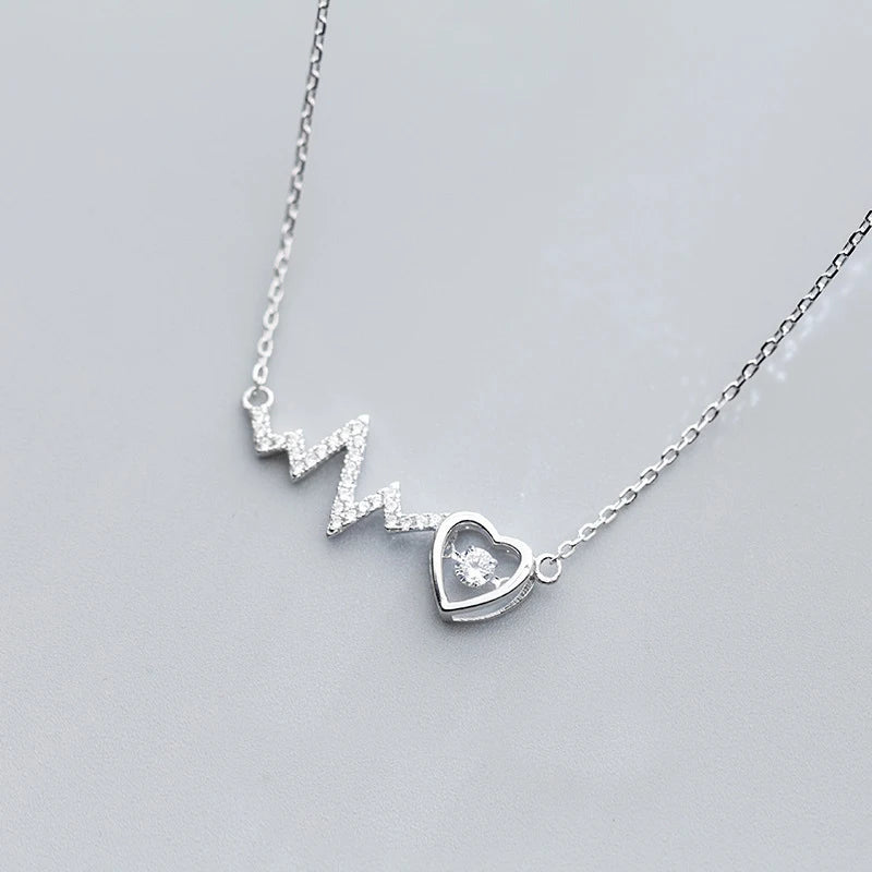 Heartbeat Wave CZ 925 Silver Necklace for Women Christmas Gift