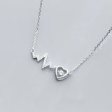 Heartbeat Wave CZ 925 Silver Necklace for Women Christmas Gift