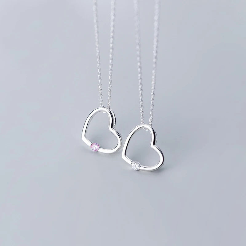 MloveAcc 925 Sterling Silver Zircon Heart Pendant Necklaces for Women