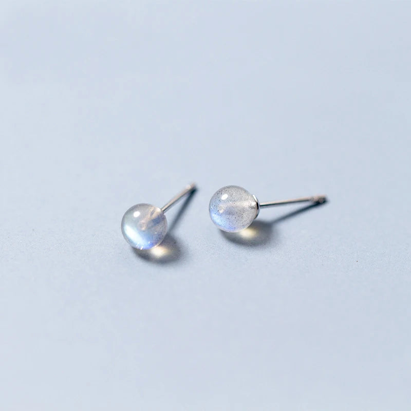 Real 925 Sterling Silver Grey Moonstone Stud Earrings