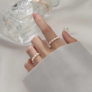 MloveAcc 2-3mm Mini Pearl Couple Rings 925 Sterling Silver Jewelry Gift