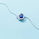MloveAcc 925 Silver Necklace Double Circles Pendant Long Chain Stone Bead