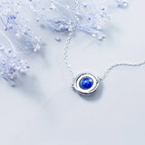 MloveAcc 925 Silver Necklace Double Circles Pendant Long Chain Stone Bead