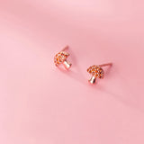 MloveAcc 925 Silver Stud Earrings Women CZ Mushroom Small Earing