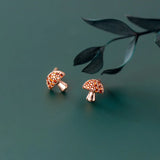 MloveAcc 925 Silver Stud Earrings Women CZ Mushroom Small Earing
