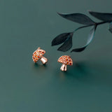 MloveAcc 925 Silver Stud Earrings Women CZ Mushroom Small Earing