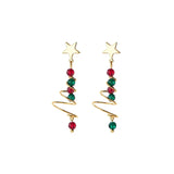 925 Silver Rotating Spiral Christmas Tree Star Drop Earrings for Women