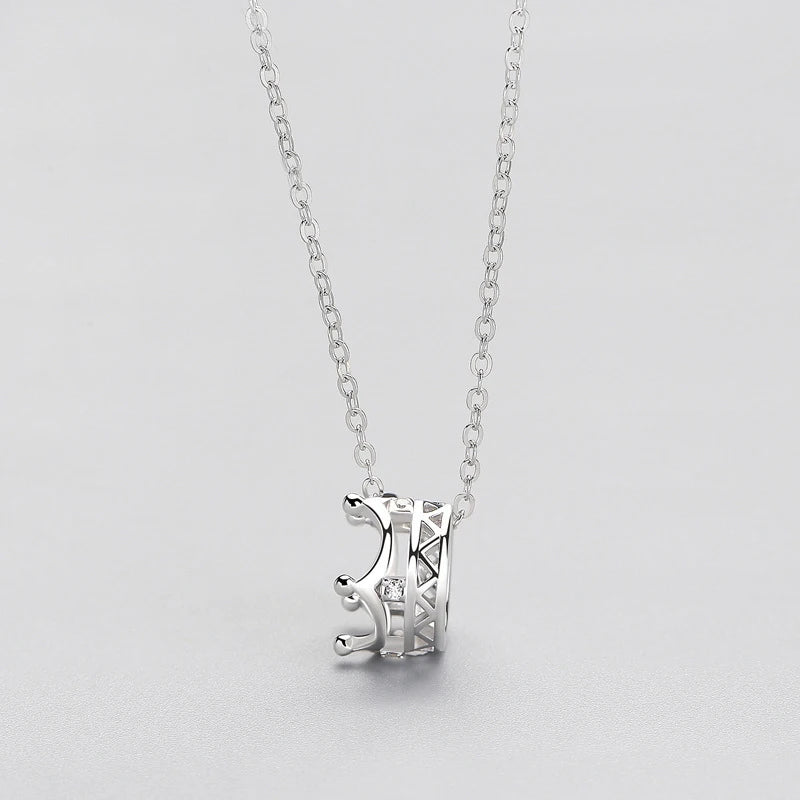 MloveAcc 925 Silver Zircon Crown Pendant Necklace for Women