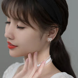 925 Sterling Silver CZ Bowknot Pearl Stud Earrings Women Birthday Gift