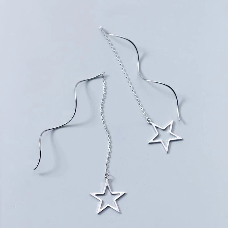 MloveAcc 925 Silver Star Chain Tassel Drop Earrings Lady Party Jewelry