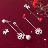 925 Silver Christmas Deer & Snowflake Drop Earrings