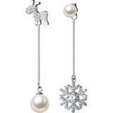 925 Silver Christmas Deer & Snowflake Drop Earrings