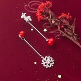 925 Silver Christmas Deer & Snowflake Drop Earrings