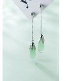 925 Silver Light Green Crystal Water Drop Earrings for Women
