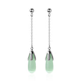 925 Silver Light Green Crystal Water Drop Earrings for Women