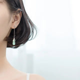 925 Silver Light Green Crystal Water Drop Earrings for Women