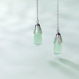 925 Silver Light Green Crystal Water Drop Earrings for Women