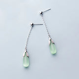 925 Silver Light Green Crystal Water Drop Earrings for Women