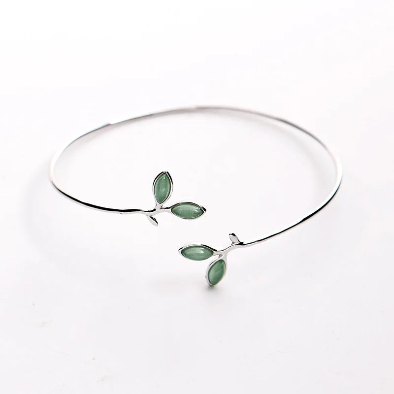 925 Silver Opal Leaves Bracelet for Women