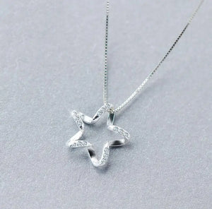 925 Silver CZ Star Pendant Necklace Women Silver Necklace