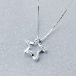 925 Silver CZ Star Pendant Necklace Women Silver Necklace