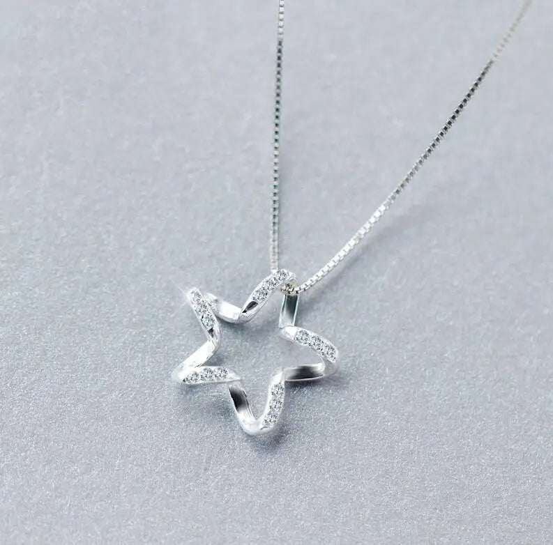 925 Silver CZ Star Pendant Necklace Women Silver Necklace
