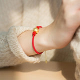 925 Silver Pig Charm Bracelet Red Cord Adjustable Women Girls