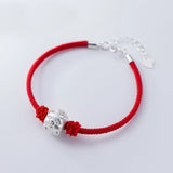 925 Silver Pig Charm Bracelet Red Cord Adjustable Women Girls