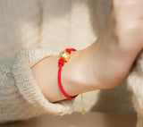 925 Silver Pig Charm Bracelet Red Cord Adjustable Women Girls