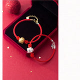 925 Silver Pig Charm Bracelet Red Cord Adjustable Women Girls