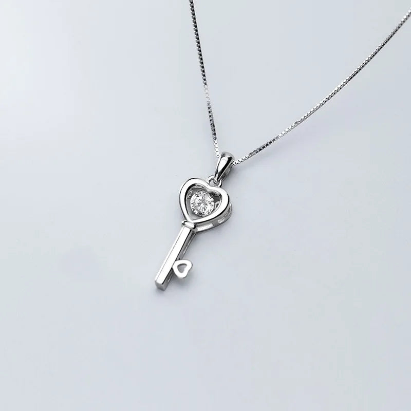 MloveAcc 925 Silver Key Pendant Necklace Women Chain Link Neckaces