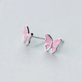 MloveAcc 925 Silver Pink Butterfly Stud Earrings Women Silver Jewelry