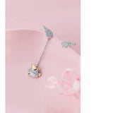 MloveAcc 925 Silver Feather Fairy Wings Pig Stud Earrings for Women